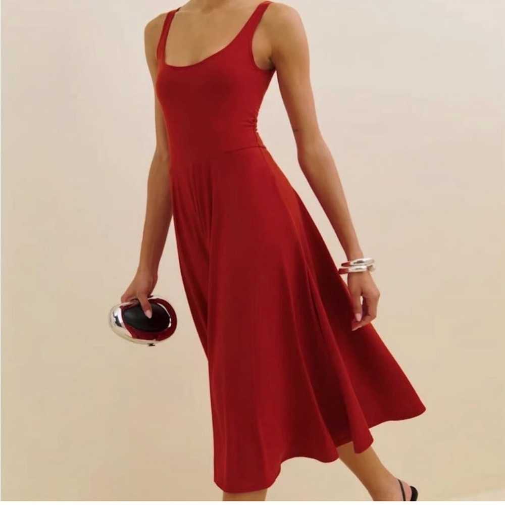 Reformation Red Sleeveless Midi Dress Flowy Fit & Flare